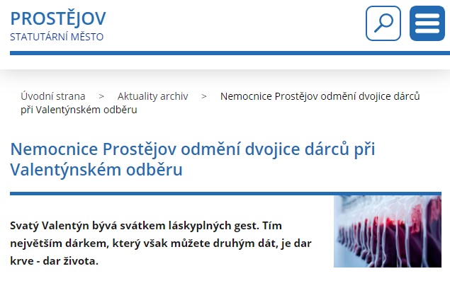 Valentýnský odběru v Prostějove